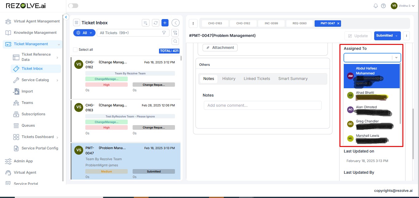 Ticket Assignment Interface