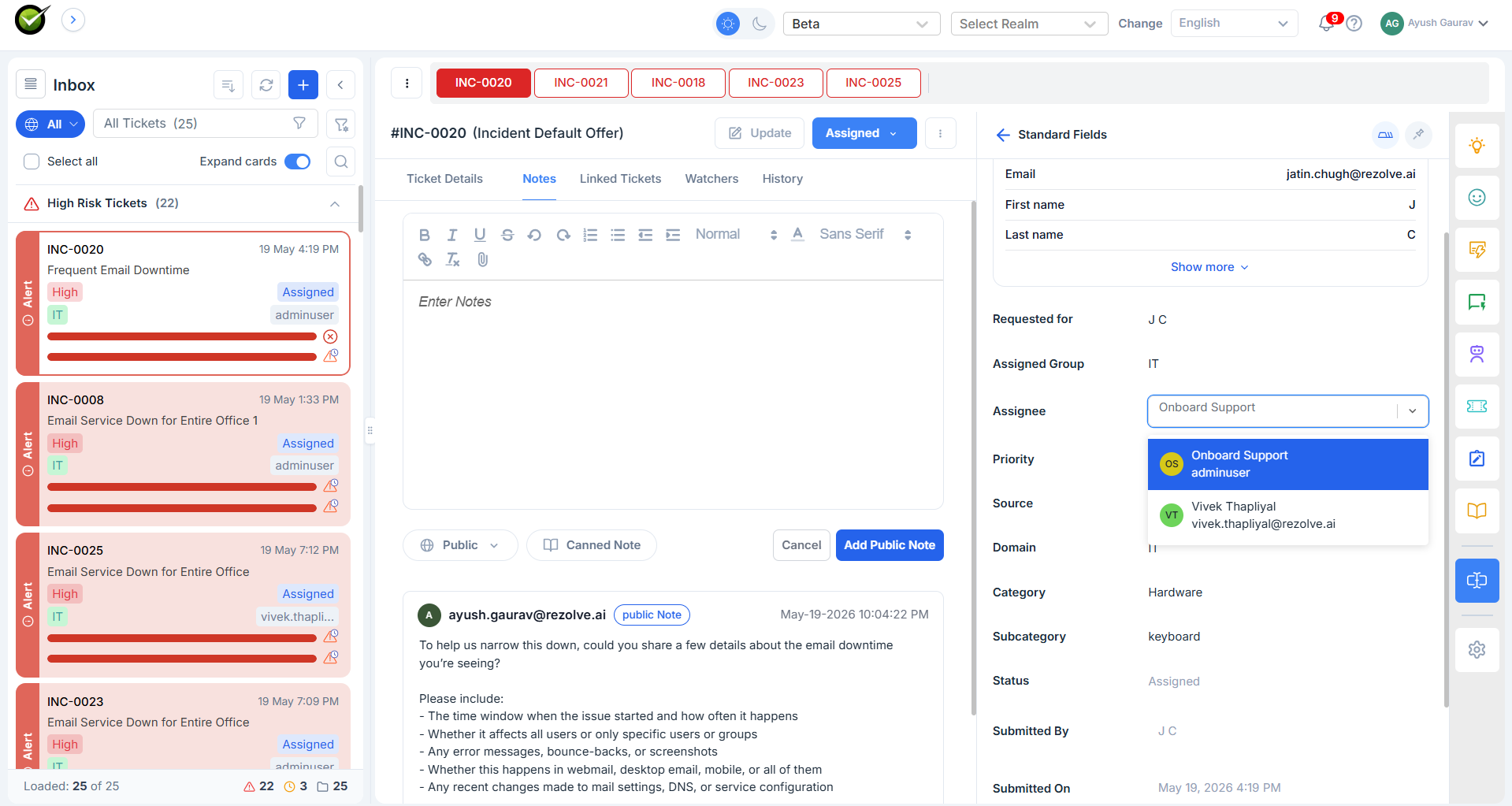 Ticket Assignment Interface