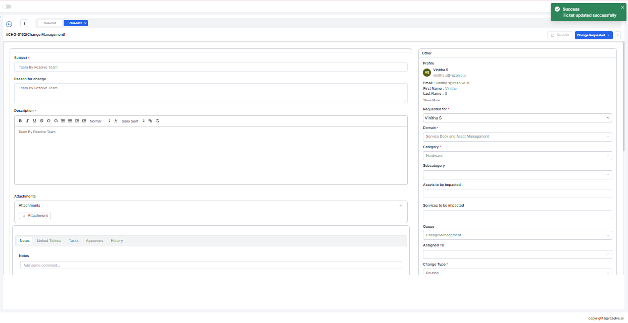 Change Ticket Interface