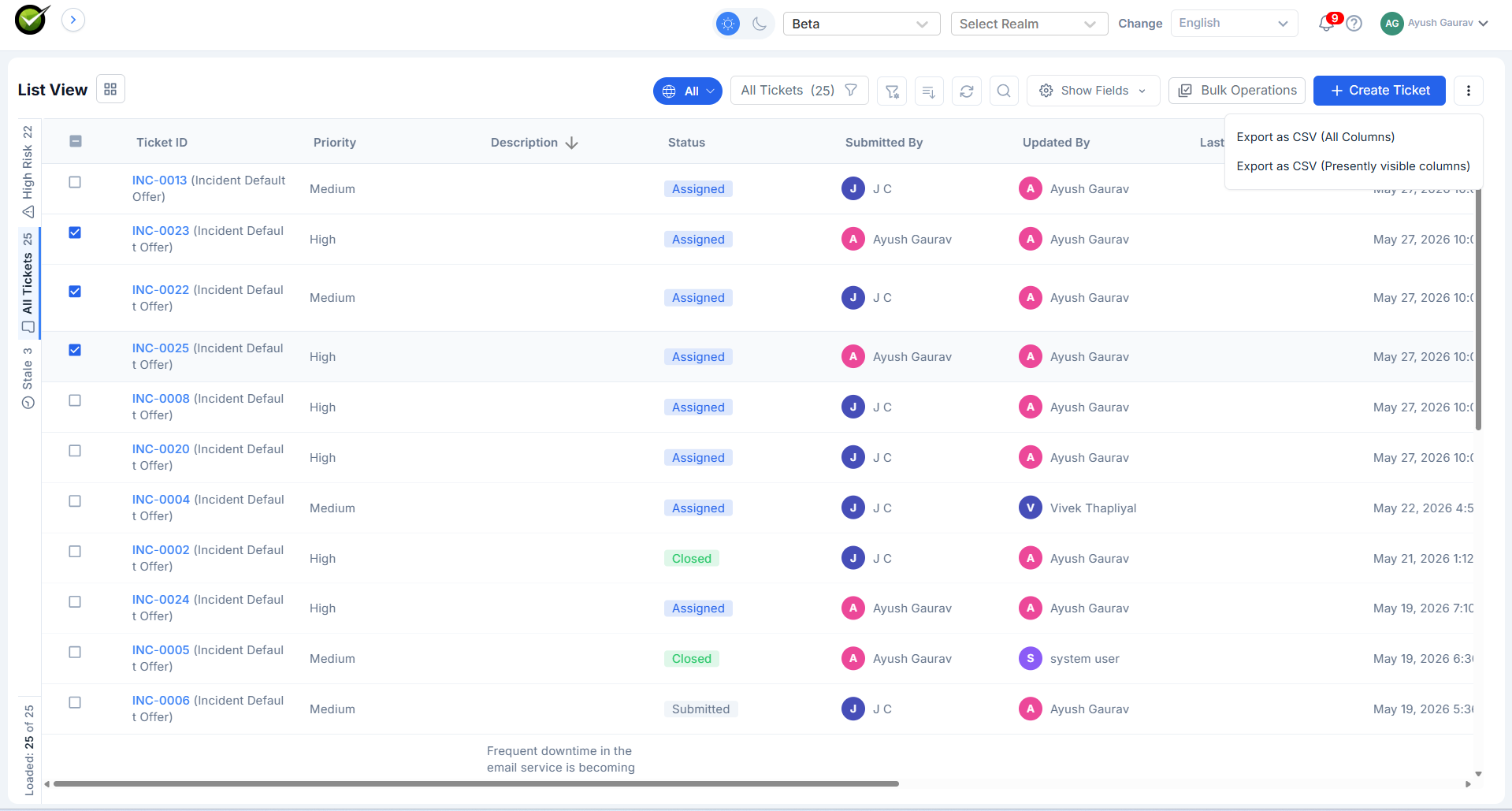 Export Tickets