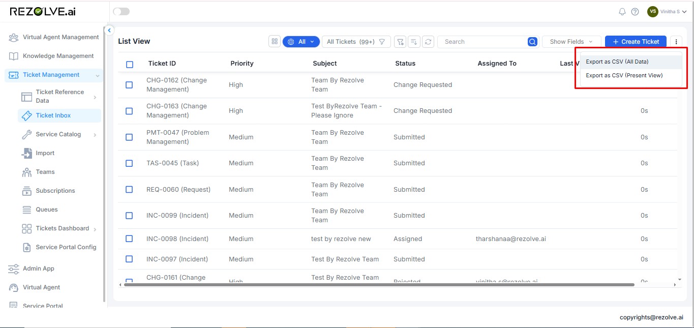 Export Tickets