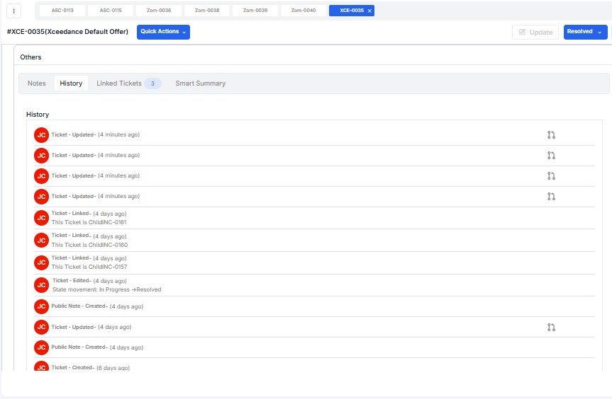Ticket History Interface