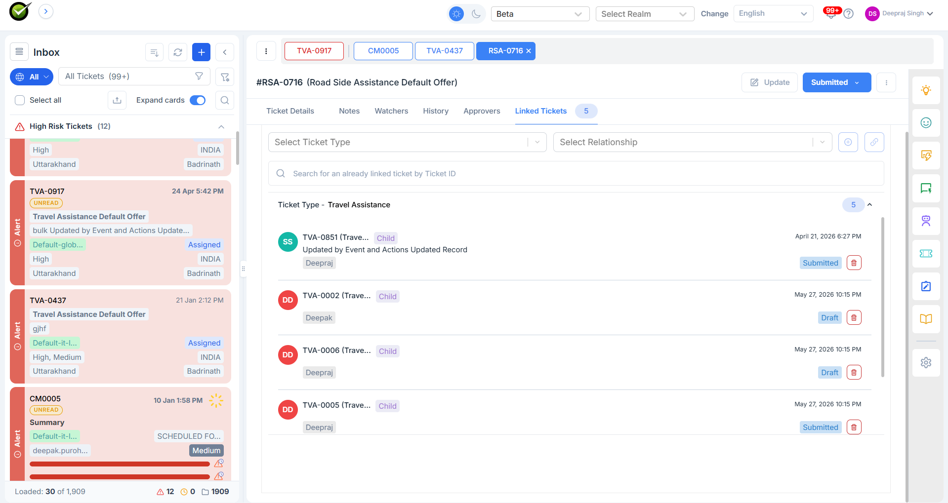 Ticket Linking Interface
