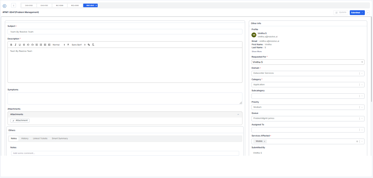 Problem Ticket Interface