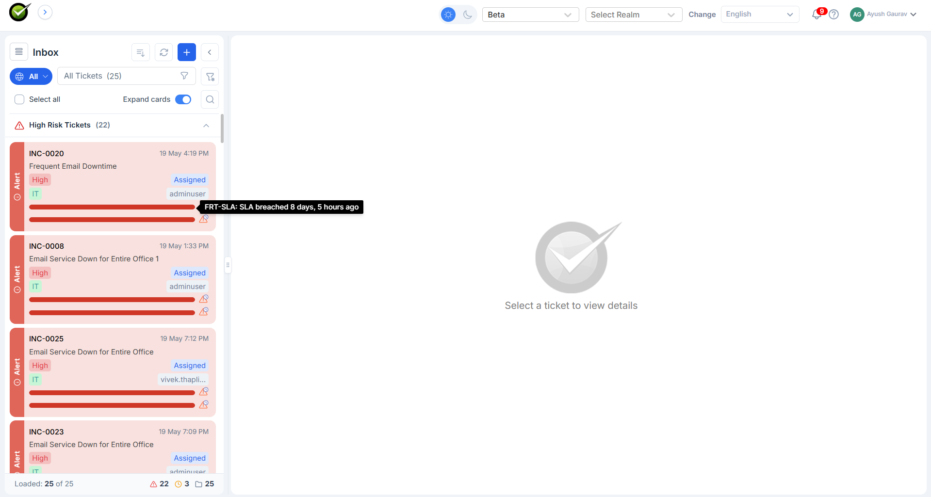 SLA Management Interface