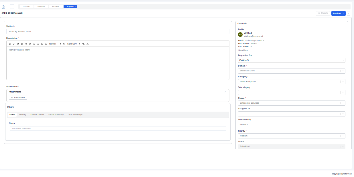 Service Request Interface