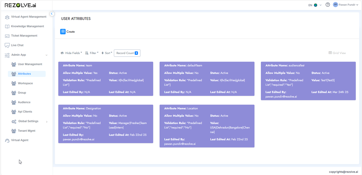 User Attributes