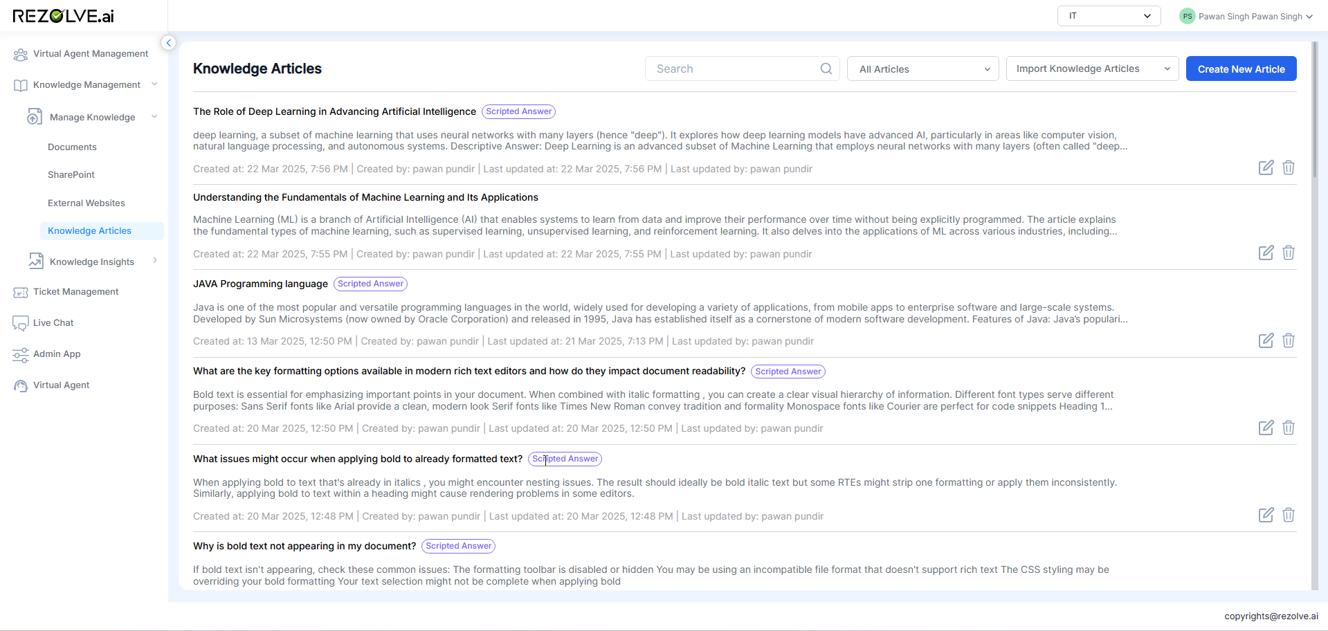Creating Articles in Knowledge Management | Rezolve Docs