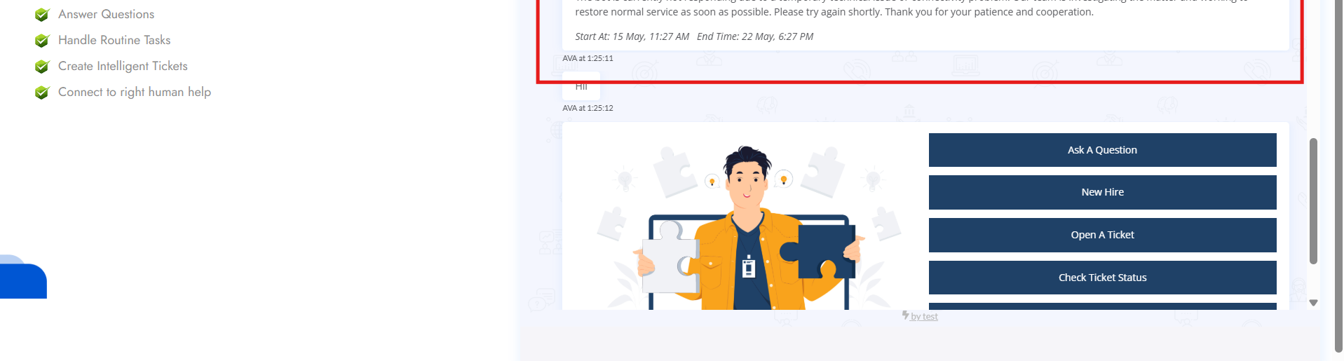 Web chat with the Known Issue banner followed by the main menu options