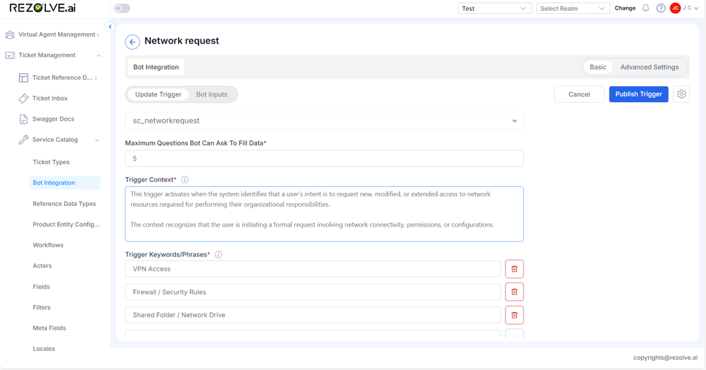 Bot Integration Settings