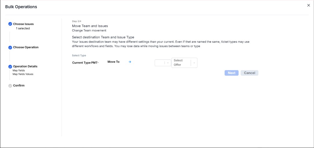 Ticket Moving Interface