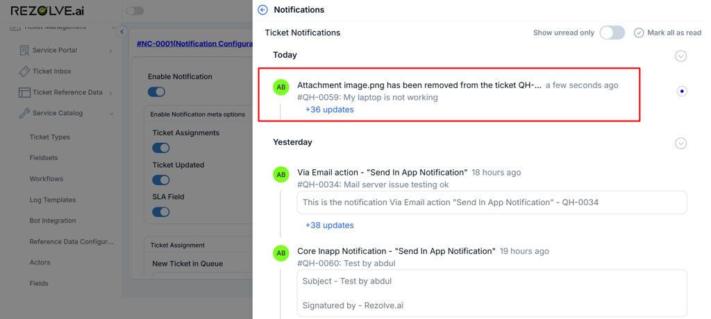 Ticket Updated Attachment Removed
