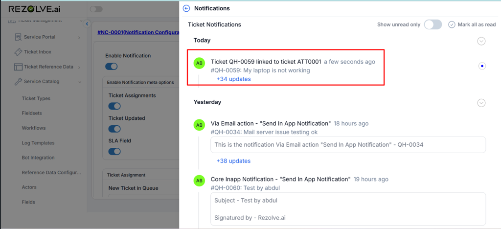 Ticket Updated Tickets Linked
