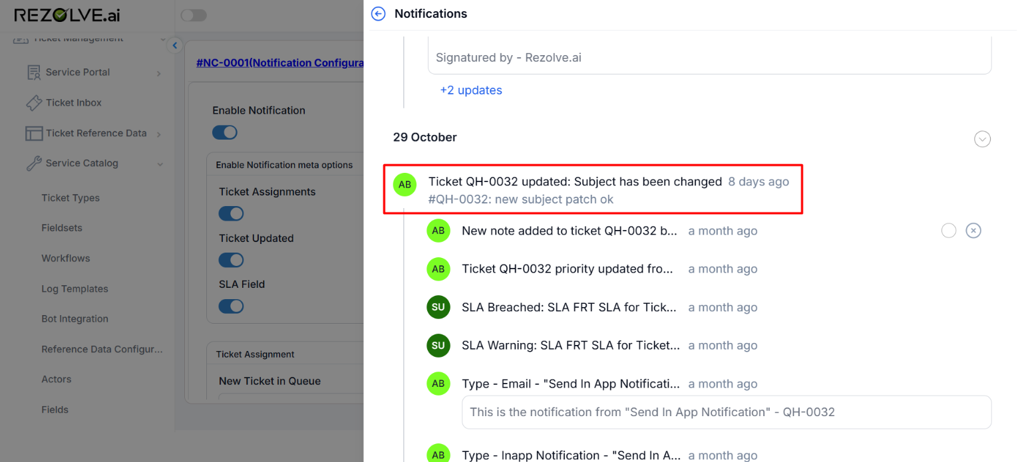 Ticket Updated Fields Changed