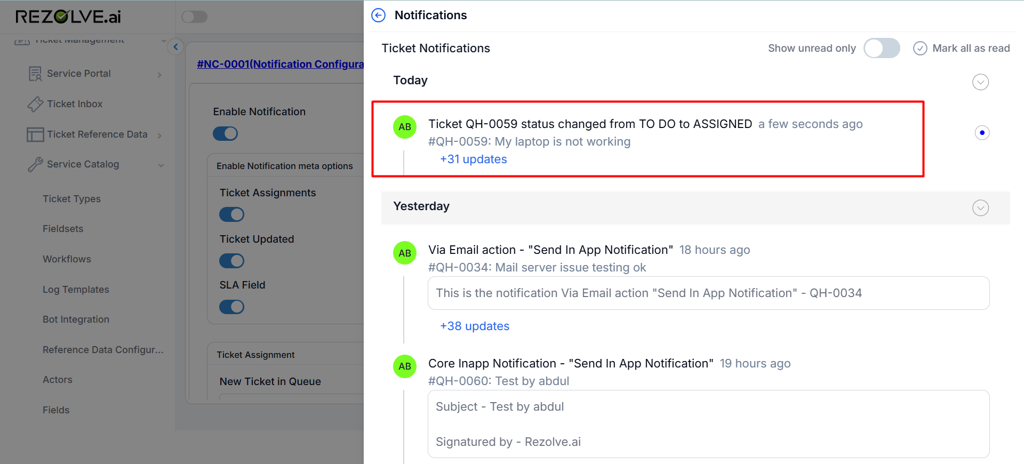 Ticket Updated Status Changed
