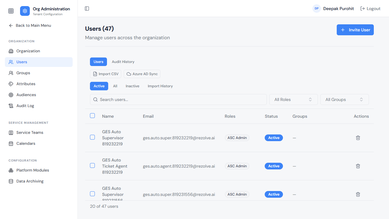 The Org Administration console, opened from the App Switcher