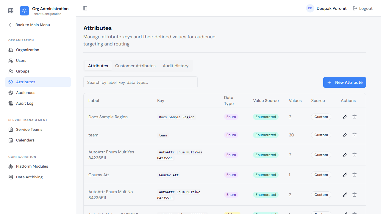 The Attributes list, showing a newly added Enum attribute