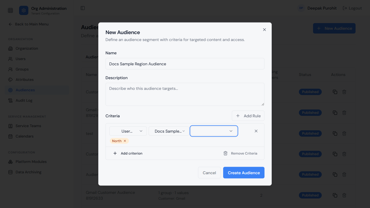 Only the attribute's own defined values can be selected — a multi-value attribute adds them as removable tags