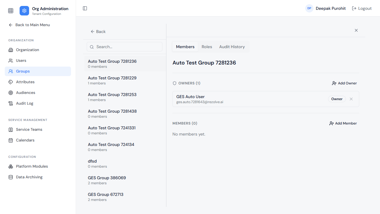 A group's Members tab — Owners and Members are managed separately