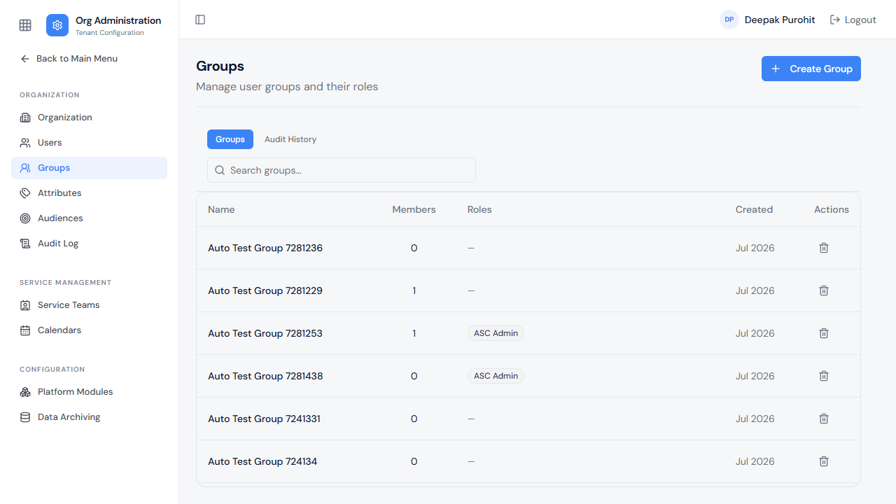 The Groups list