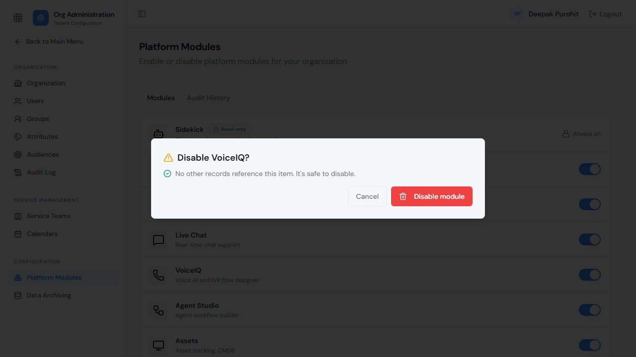The confirmation dialog shown before a module is disabled