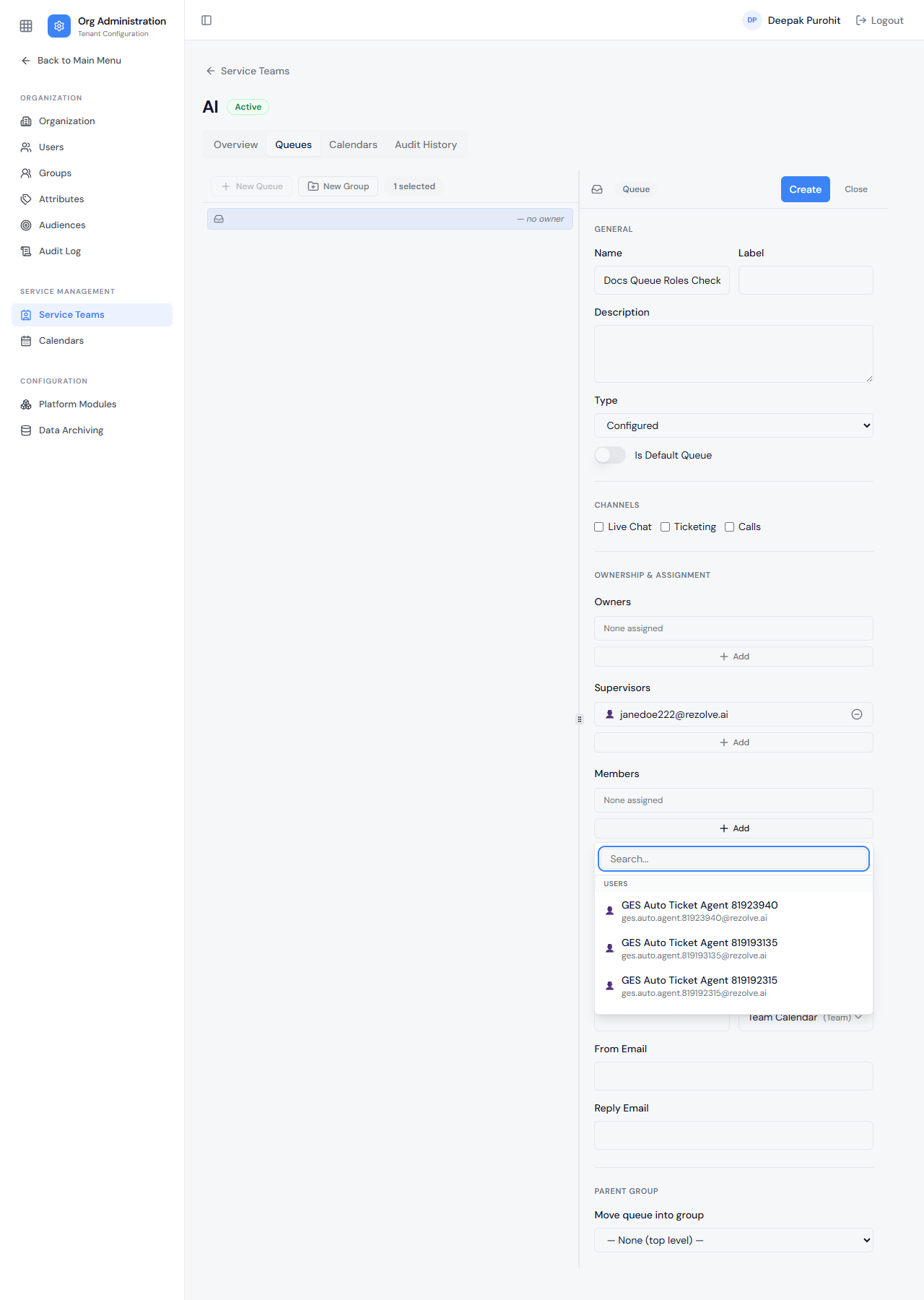 Members picker — only Ticket Agent role holders appear