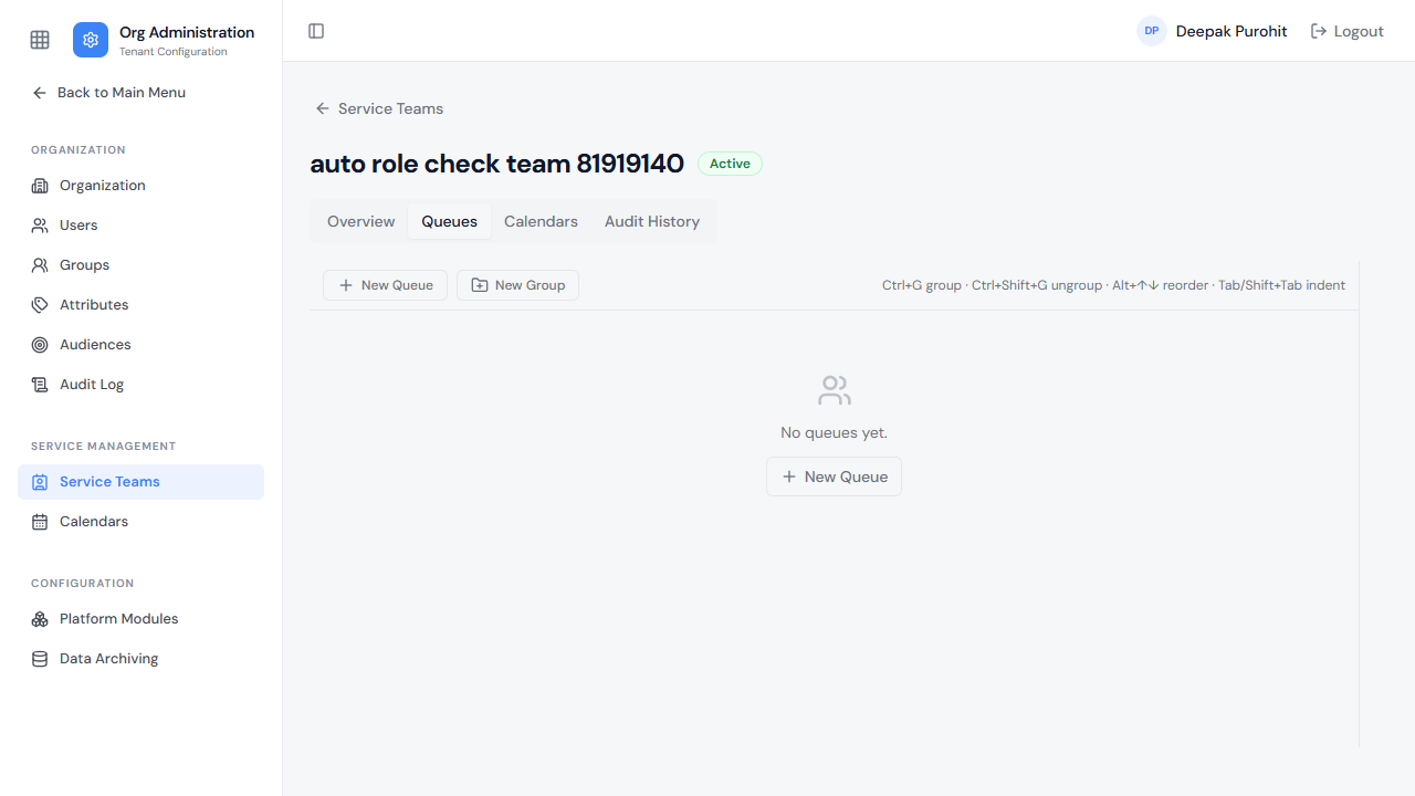The Queues tab
