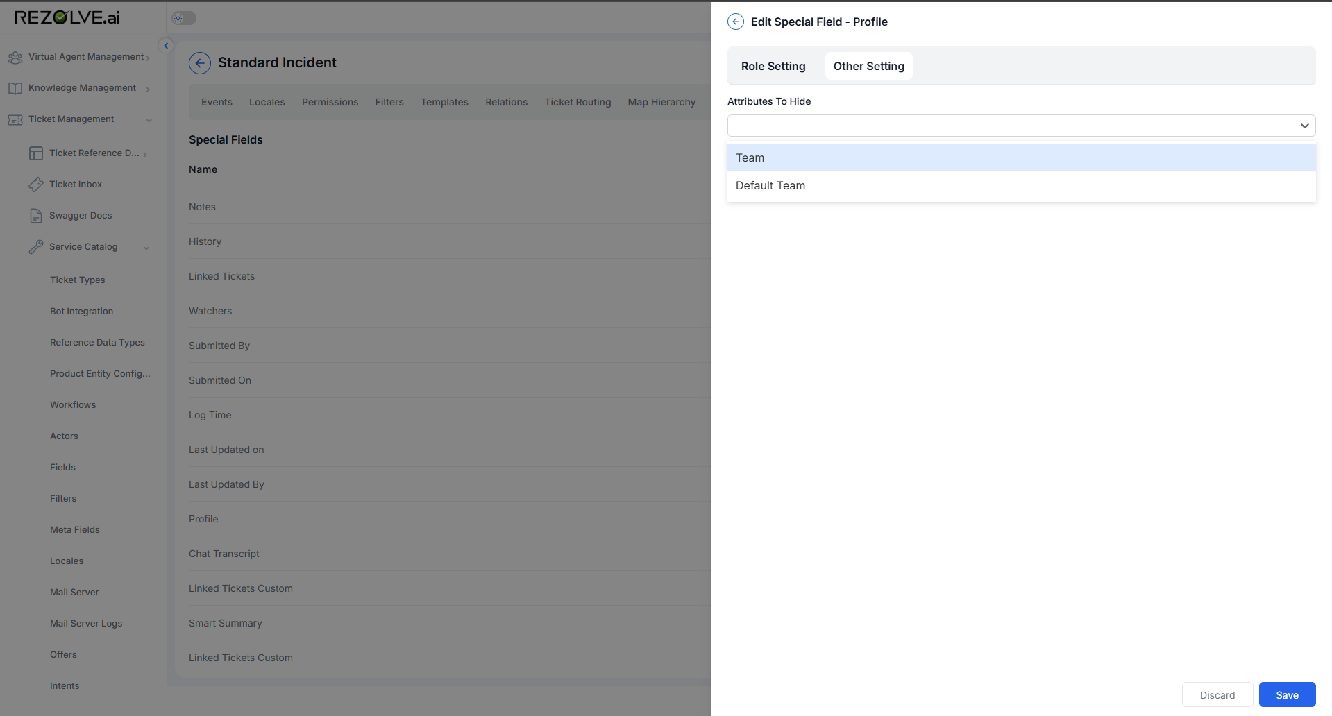 Attributes To Hide dropdown on the Other Setting tab