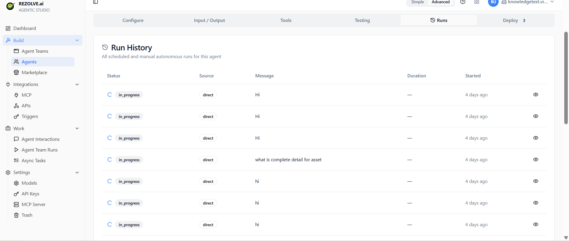 Run History: list of scheduled and manual autonomous runs with status and source