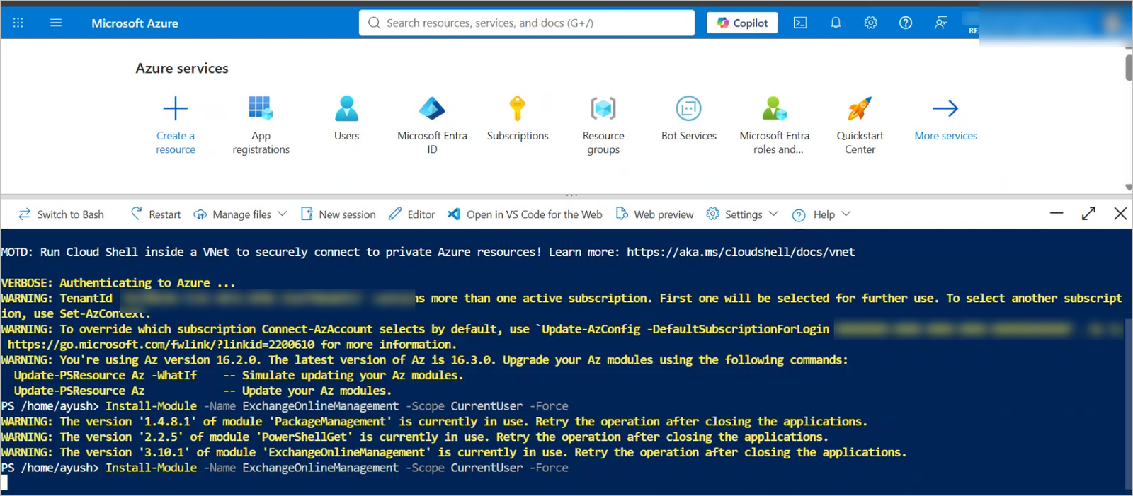 Install-Module running in Cloud Shell